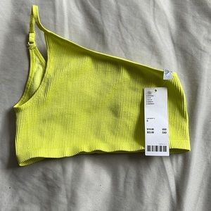 Completely brand new crop top one shoulder lime green shirt.